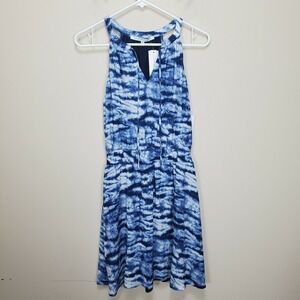 NWT Collective Concepts Ambrelle V Tie neck Dress S Small Sleeveless Blue White